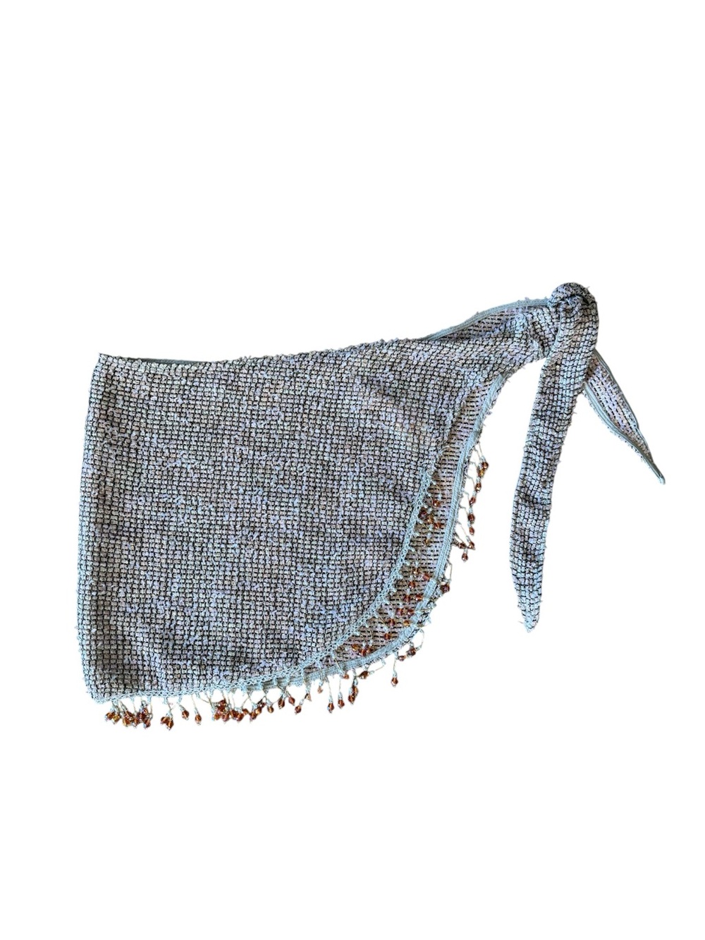 NWT Anthropologie Flat White OS Mini Skirt Wrap Side Tie Swim Cover Beaded Tweed
